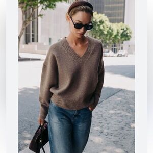 Zara Taupe V-Neck Sweater